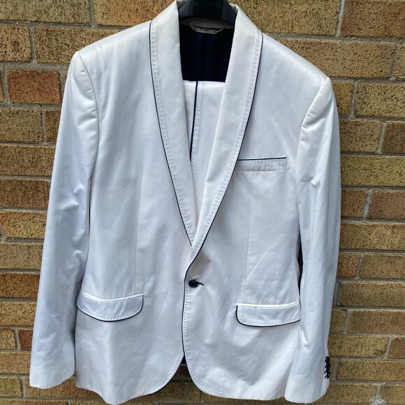 Dolce & Gabbana White Tuxedo Suit Jacket Wedding Suit & Pants Size 44R Size 36W - Picture 2 of 16